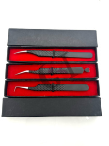 Revestimiento de polvo negro de aislamiento Punta plateada de 90 grados y pinzas de extensión de pestañas de corazón de lado trasero de 45 grados Herramientas de belleza - Product Image 6