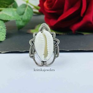 Joyería de declaración bohemia de Plata de Ley 925, anillo de piedras preciosas de concha de cauri y Perla para mujer, regalo clásico de boda y fiesta - Product Image 1