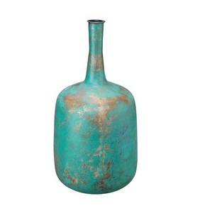 Metal Blue Antique Patina Finish Decorative High Quality Home Decor Table <b>Top</b> Tapered Shape Planter Vase - Product Image 1