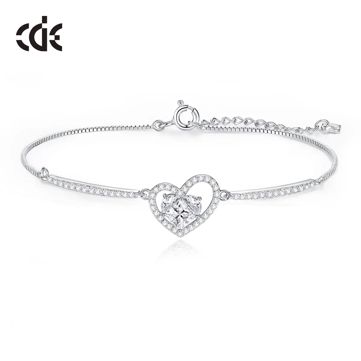 CDE czyb013 hợp thời trang 925 Sterling bạc trang sức vòng đeo tay trái tim bán buôn 5A Zircon Rhodium mạ không đối xứng trái tim phụ nữ Vòng đeo tay