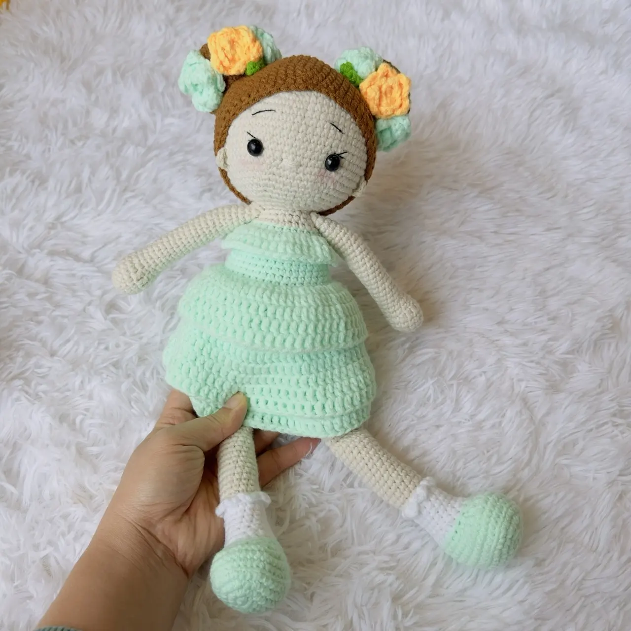 Olumlu tığ el yapımı Woll bebek bebekler çocuklar için hediyeler nane renk büyük boy Amigurumi bebekler toptan fabrikadan