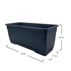 Piantatrice rettangolare antracite per balcone 40/60x17x16cm appesa in resina da esterno vaso da esterno resistente a vaso da esterno - Product Image 2