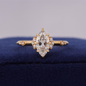 Anillo de Compromiso para Mujer con Diamante Cultivado en Laboratorio de Corte Marquesa de 3.00CTW, Color E, Oro Blanco de 14K, Chapado en Oro, Estilo Vintage, Certificado IGI - Product Image 1