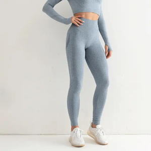 Medias de Yoga transpirables de cintura elástica alta para mujer, mallas ajustadas sin costuras para gimnasio, Fitness, Push-up, servicio OEM, pantalón para mujer - Product Image 6