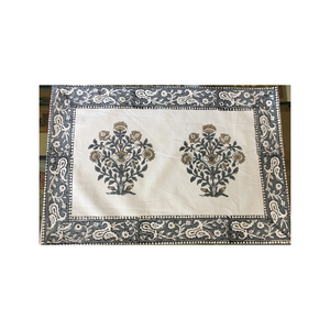 Manteles individuales de comedor con textura floral y borde azul cielo con patrón bordado, lienzo de algodón sostenible con sensación Bohemia abstracta - Product Image 3