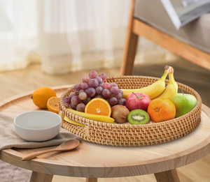 Bandeja redonda de ratán con asas, 2 Cestas tejidas a mano, bandeja organizadora para desayuno, té, aperitivos, fruta, café, almacenamiento - Product Image 4