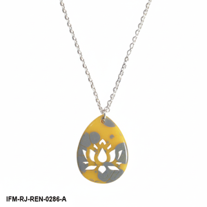 Collier en résine découpé en forme de fleur de lotus, pendentif en forme de larme marbré jaune et gris et ensemble de boucles d'oreilles pour femme, parfait pour un usage quotidien - Product Image 2