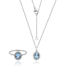 Bonne qualité 925 argent sterling aigue-marine zircon multi pierres précieuses anneau pendentif collier ensemble - Product Image 1