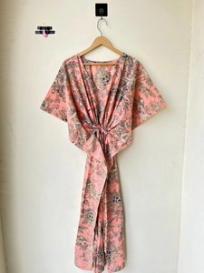 Kaftan en coton à imprimé floral, robe de plage pour femmes, grande taille, vêtements d'été, maxi en coton, robe de nuit traditionnelle confortable, tenue de soirée - Product Image 3