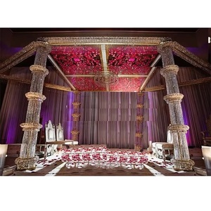 Famosa decoración de cristal de Metal de EE. UU., Mandap, boda india, pilares ajustados de cristal, Mandap, conjunto de Mandaps de matrimonio hindú redondo, EE. UU. - Product Image 1