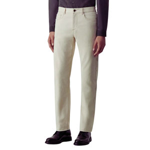 Classique cinq poches Beige Denim pantalon taille haute confortable polyvalent Style de tous les jours hiver automne brodé porter taille hommes - Product Image 1