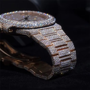 Montre mécanique automatique de luxe Hip Hop ETA VVS Moissanite entièrement sertie de diamants, boîtier argenté, cadran en verre, bracelet fait main - Product Image 3