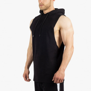 Vente en gros de débardeur en coton avec logo coupé pour hommes jogger entraînement à capuche musculation sans manches haut ajusté de gymnastique - Product Image 1