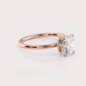 Anillo de Compromiso con Diamante Cultivado en Laboratorio, Corte Radiante, Certificado por IGI, Oro Rosa/Blanco y Amarillo de 18K, Halo Oculto, Anillo de Novia - Product Image 2