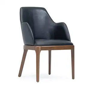 Dining arm chair made of solid mahogany wood frame with seat and backrest covered foam and pu leather for indoor and outdoor