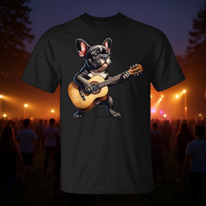 Camiseta elegante con estampado de Bulldog Francés tocando guitarra rock en la parte delantera - Product Image 3