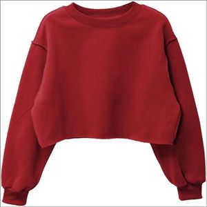 Sudadera recortada con estampado en relieve para mujer, jersey de manga larga, Tops cortos de lana, cuello redondo, tela de punto teñida Lisa para otoño - Product Image 2