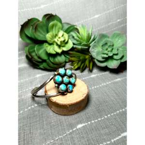 Navajo Handmade Cultural Collectible Mixed Turquoise & Sterling Silver Cluster Cuff <b>Bracelet</b> - Product Image 2