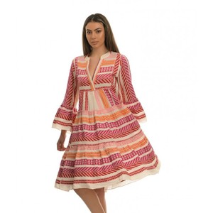 Robe courte d'été indienne à tissage en V d'inspiration bohème pour femmes, col en V, robe tunique mi-longue à manches longues - Product Image 4
