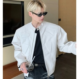 Spring Autumn Niche Motorcycle Jacket Short Shoulder Pad Top Grade Leather Racing Suit Zipper Long Sleeves Stand Collar Jackets - Product Image 3