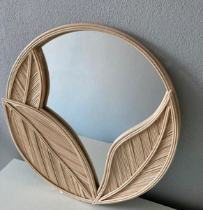 Espejo de forma única para interiores, hogar y hoteles, diseño moderno, espejo de pared de ratán, espejo de pared decorativo de Color Natural - Product Image 5