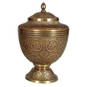 Urnes funéraires en laiton de haute qualité avec gravure de fleurs urnes funéraires en métal fini de couleur or et noir pour les cendres humaines - Product Image 4