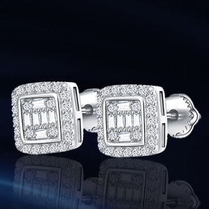 VVS Moissanite Lab Grown Baguette Cut Diamond Stud Earrings Women 14K White Gold IGI Certified Elegant <b>Gift</b> - Product Image 3