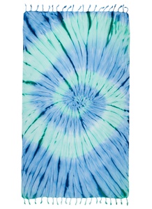 ผ้าขนหนูชายหาดลายมัดย้อมแบบตุรกี ลายเกลียว สีฟ้าอมเขียว ขนาด 33x65 นิ้ว - Product Image 1