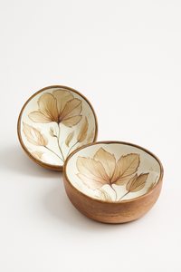 Ensemble de bols de service en bois d'acacia en émail floral jaune de qualité supérieure, vaisselle artistique artisanale pour la décoration et l'utilisation de cadeaux - Product Image 4