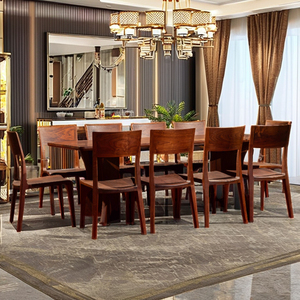 Premium Quality Durable <b>Walnut</b> Wood Dining Table Set for 10 People Comfortable Midcentury Modern Rectangular Dining Set PU Villa - Product Image 1