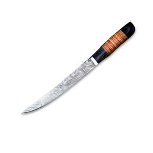 Cuchillo de Pesca Personalizado Hecho a Mano Jexmoo, Cuchillo para Filetear con Hoja de Acero de Damasco y Funda de Cuero, Regalo para Pescadores - Product Image 1