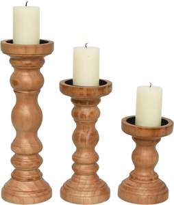 Juego de 3 Portavelas de Madera Rústica Estilo Granja en Color Marrón - Product Image 1