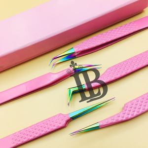 Pinces à épiler roses, pinces à cils, pointe arc-en-ciel, emballage en boîte, pinces à épiler pour extensions de cils en vison, logo personnalisé, offres de faible MOQ - Product Image 6