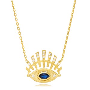 Collar con Colgante de Ojo de Zafiro y Circonita, Hecho a Mano en Turquía, Chapado en Rodio, Cadena de Plata de Ley 925, Joyería para Mujer THEIA - Product Image 4