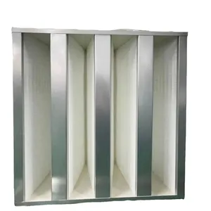 Custom F8 F9 H13 H14 2V 3V 4V Banco 12*24*12 ''24*24*12 Galvanizado Mini-plisado V Tipo Filtro HEPA para sala limpia