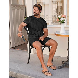 Conjunto de ropa deportiva transpirable de dos piezas para hombre, camiseta de verano y pantalones cortos para ejercicio en interiores/exteriores - Product Image 3