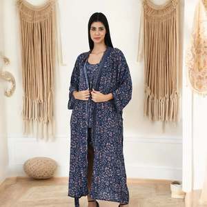 Conjunto de Kimono y Camiseta de Seda con Estampado Floral Azul y Rosa, Talla Única para Mujer, Bata de Baño - Product Image 2