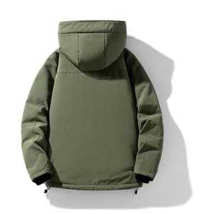 Chaqueta de invierno con capucha de nailon informal para hombre, al aire libre para senderismo, patrón sólido, tela de lona, cuello levantado, logotipo frontal, cierre de cremallera - Product Image 4