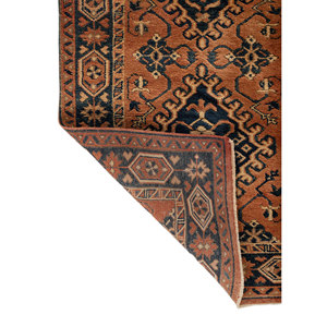 Alfombras de Lana Anudadas a Mano con Diseño Geométrico Nuray, Rectangulares de 9x12, con Patrón Abstracto para Sala de Estar o Dormitorio, Naranja y Rojo - Product Image 5