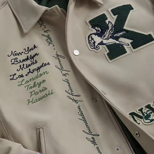 Blouson de baseball en cuir brodé sur mesure OEM pour hommes Vintage College Varsity Style avec motif de lettres à faible quantité minimale de commande - Product Image 2