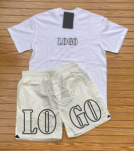 Conjunto de pantalón corto personalizado de 2 piezas para hombre, ropa de calle informal con logotipo bordado, manga corta, panel de nailon - Product Image 2