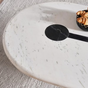 Mesa de Centro Premium hecha de mármol blanco y negro sólido para hogares y salas de estar modernas - Product Image 5