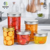 Conteneur à large ouverture en gros avec couvercle argenté 4oz6oz8oz12oz16oz32oz Pot en verre Mason avec couvercle en métal Stockage d'aliments en conserve