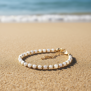 Stylish White <b>Beaded</b> <b>Bracelets</b> with Gold Plated Accents <b>for</b> Retail or Gifts - Product Image 3