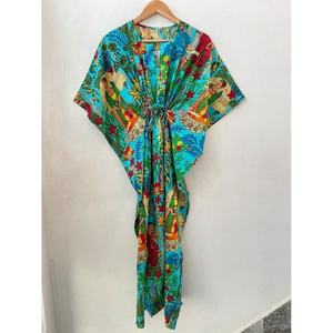 Cotton for <b>Frida</b> <b>Kahlo</b> Kaftan Breathable Indian Maxi <b>Dress</b> in Turquoise Korean Fashion Style One Size Fits All for Day & - Product Image 1