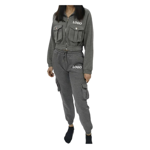 Ensemble de survêtement pour femme, lavage à l'acide, coupe ample personnalisée, impression sur écran, survêtement d'hiver, sweat-shirt court, jogging, ensemble déchiré, dentelle, maille - Product Image 3