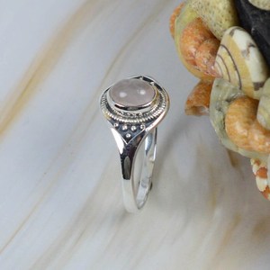 Pink Rose Quartz Ring 925 Sterling Silver Handmade Gemstone Jewelry for Her - Product Image 1