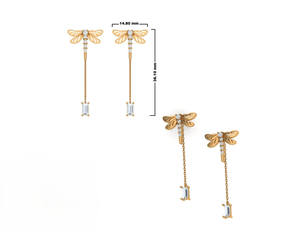 Pendientes Elegantes con Diseño de Libélula y Piedra Esmeralda, Acabado Dorado, para Mujer, para Fiestas y Recepciones, de Proveedor Indio - Product Image 2