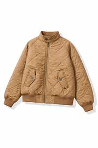 Veste bomber matelassée marron camel pour homme, légère, rembourrée, d'hiver, à coutures en losange, isolée, zippée, décontractée, côtelée - Product Image 2