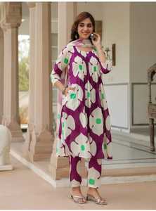 Hermosa Ropa Étnica La mayoría de las tendencias Alta demanda Premium Cotton Kurti Pant & Dupatta Impreso Trabajo Mujer Exportador de moda - Product Image 6